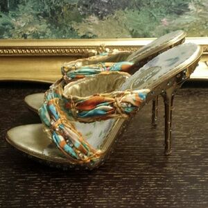 Elegant Gold and Multicolor Heels